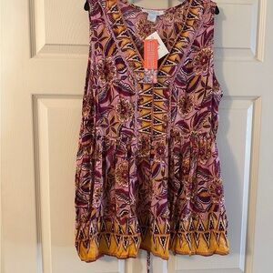 BRAND NEW BUNULU Floral V-Neck Top - Purple and Yellow